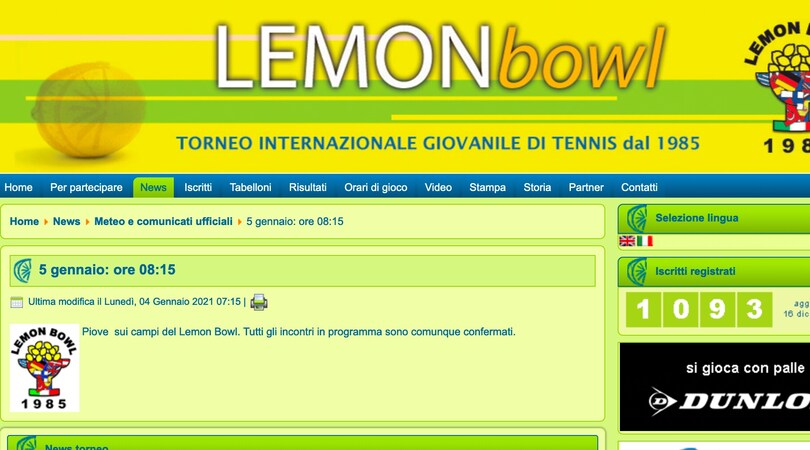 Tennis, domani a Roma le finali del Lemon Bowl