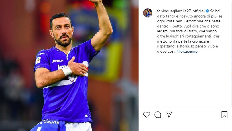 Quagliarella, il messaggio d'amore per la Sampdoria