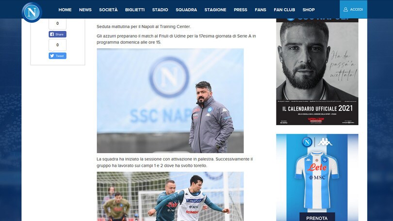 Il Napoli al lavoro verso la sfida contro l'Udinese