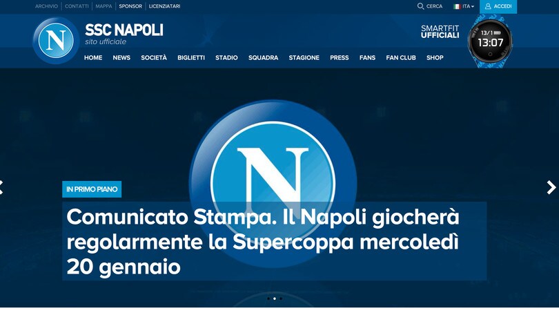 Il Napoli giocherà la Supercoppa