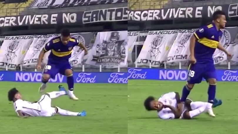 Libertadores, Santos-Boca shock: l'entrata killer di Fabra su Marinho