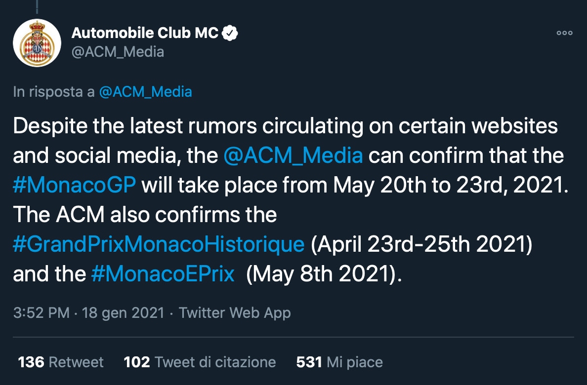 F1, confermate le date del Gp di Monaco