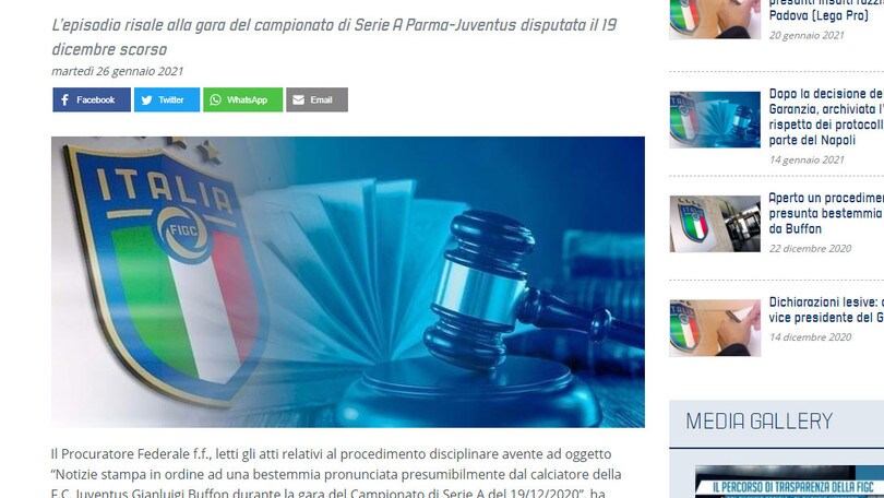 Juve, Buffon deferito per espressione blasfema