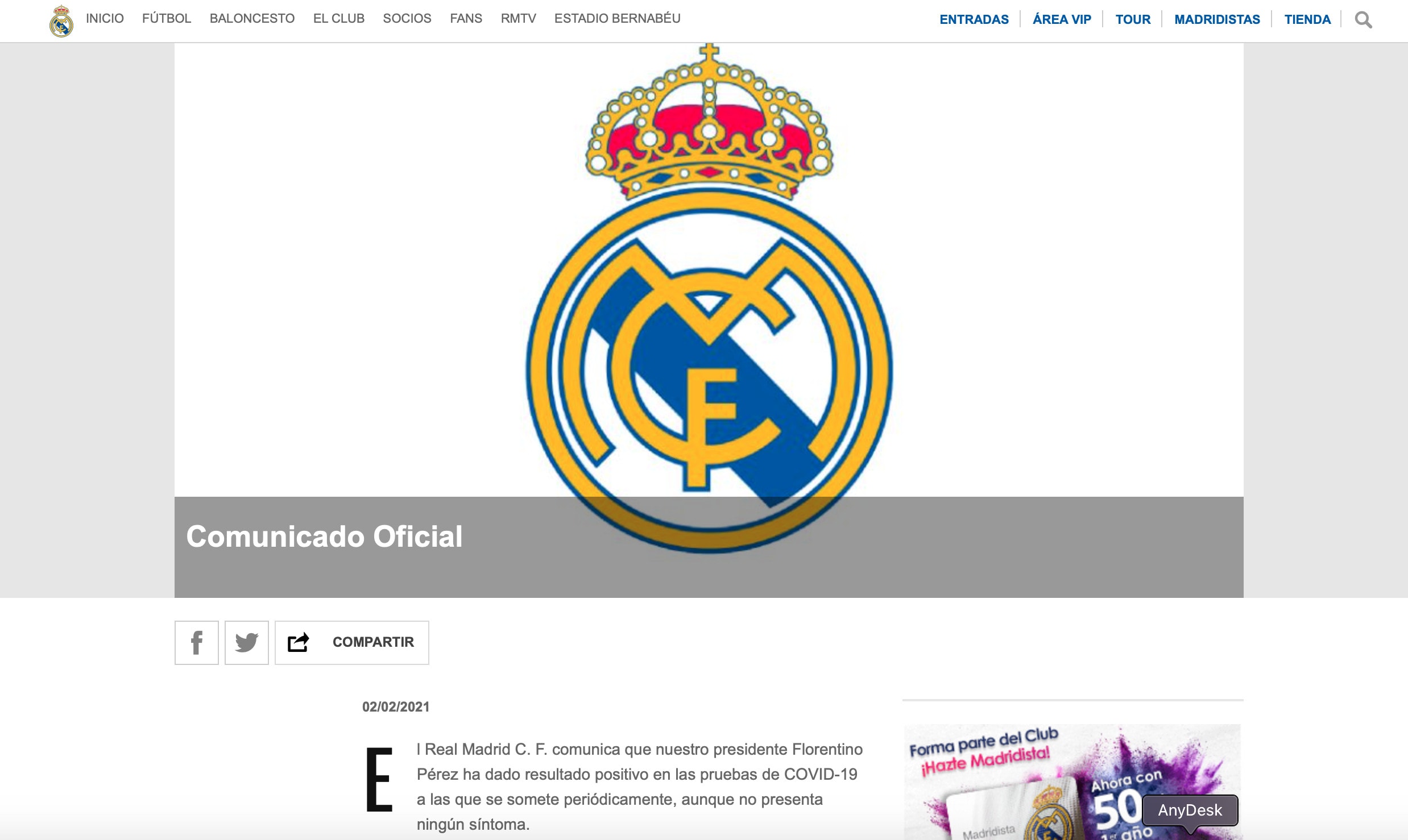 Real Madrid, il presidente Florentino Perez positivo al Covid-19
