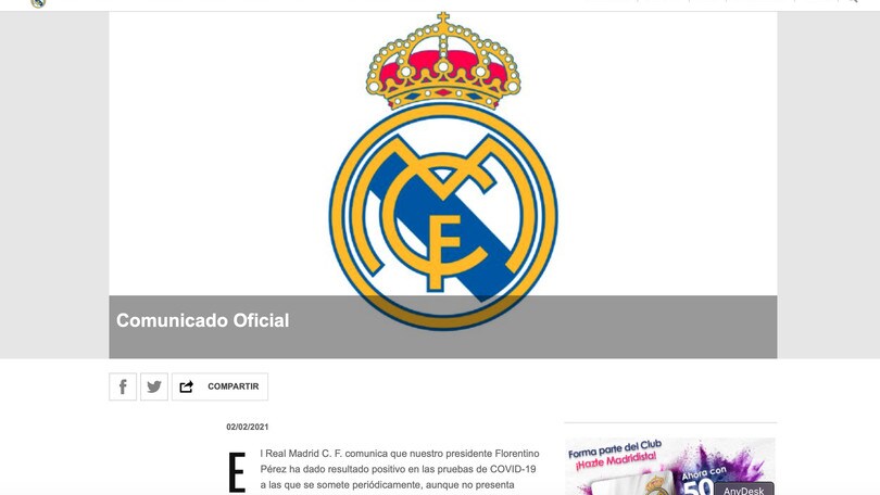 Real Madrid, il presidente Florentino Perez positivo al Covid-19
