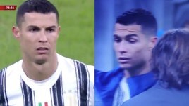 Cristiano Ronaldo, le smorfie dopo la sostituzione