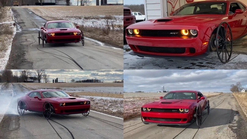 Dodge Challenger Hellcat con le ruote di un calesse