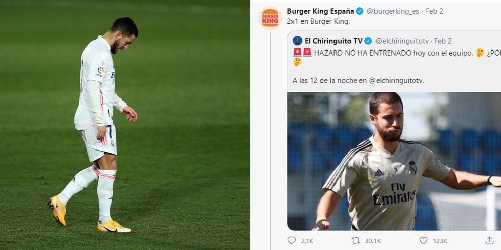 Hazard ancora out, Burger King lo prende in giro su Twitter
