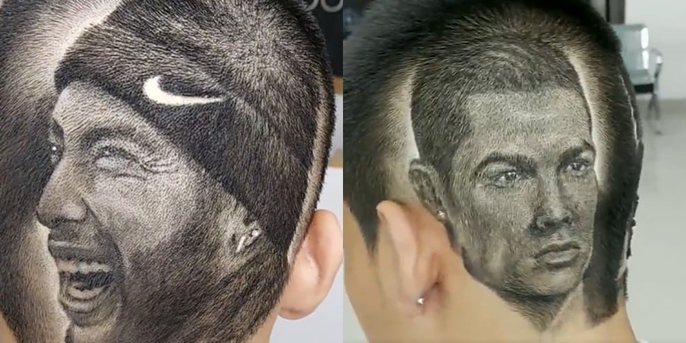 Il barbiere disegna Ronaldo e Neymar...