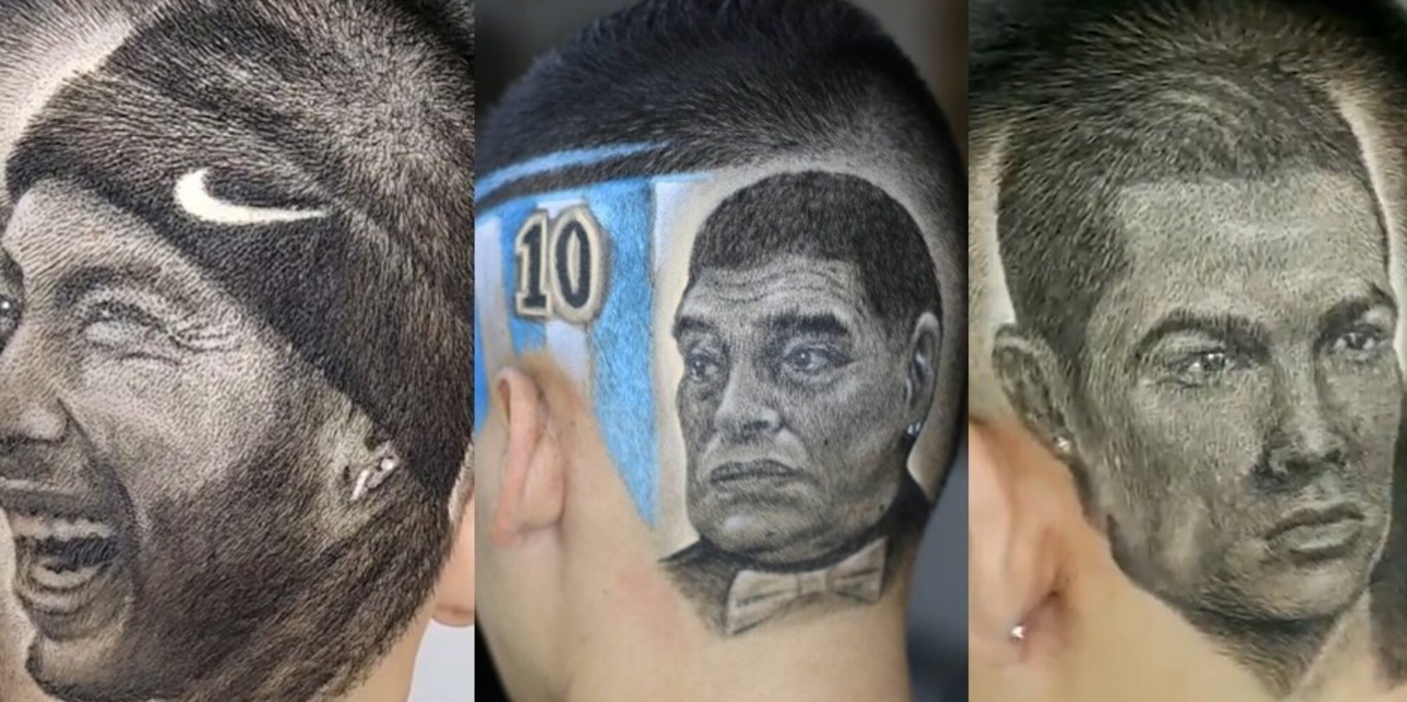 Maradona, CR7 e Neymar sulla testa: l'incredibile taglio del barbiere