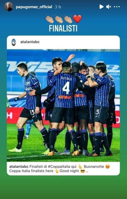 Atalanta, spunta un messaggio del Papu Gomez dopo la Coppa Italia