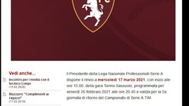 Ufficiale, Torino-Sassuolo rinviata per Covid