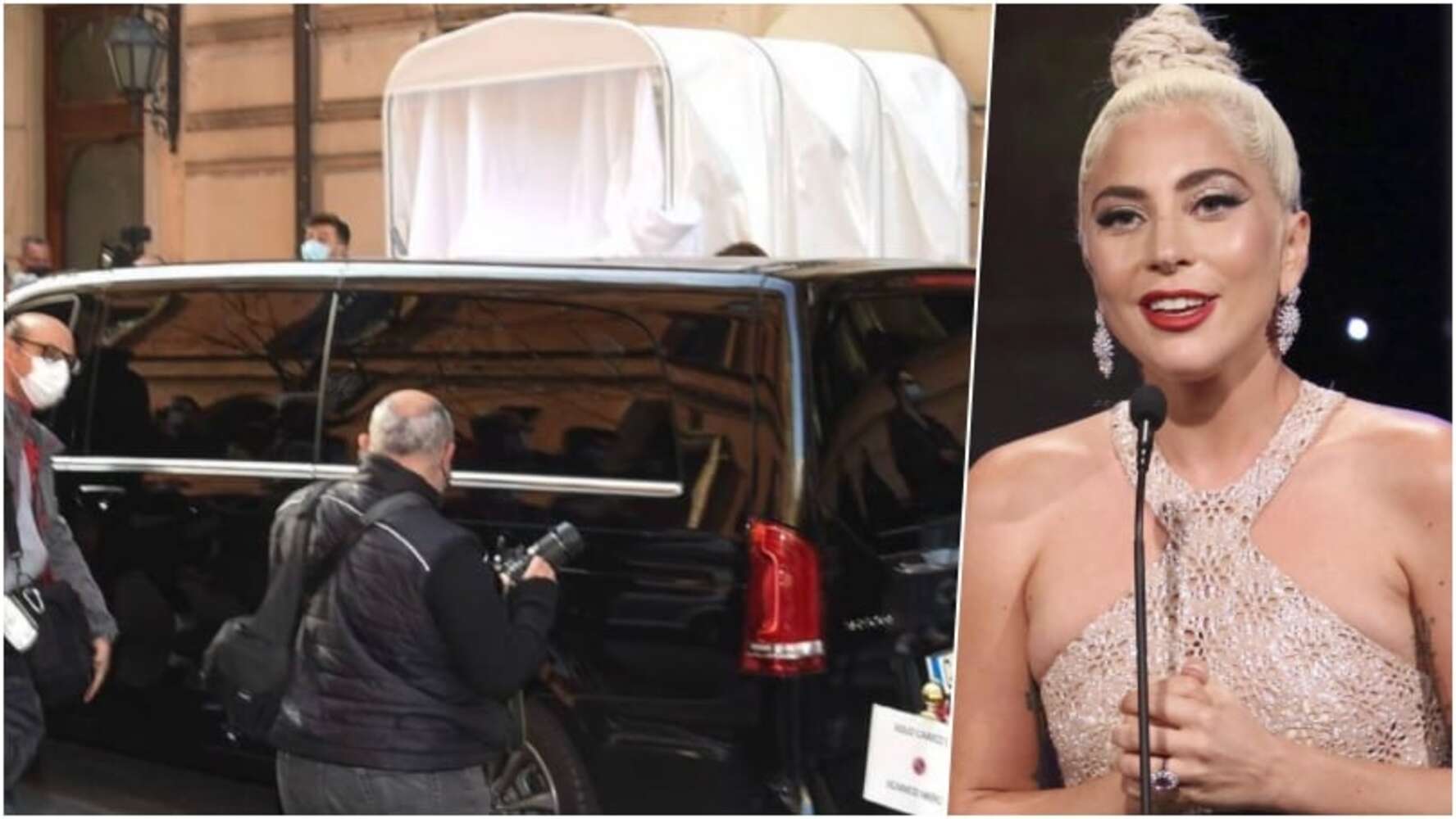 Lady Gaga esce dall'hotel a Roma coperta da un tendone!