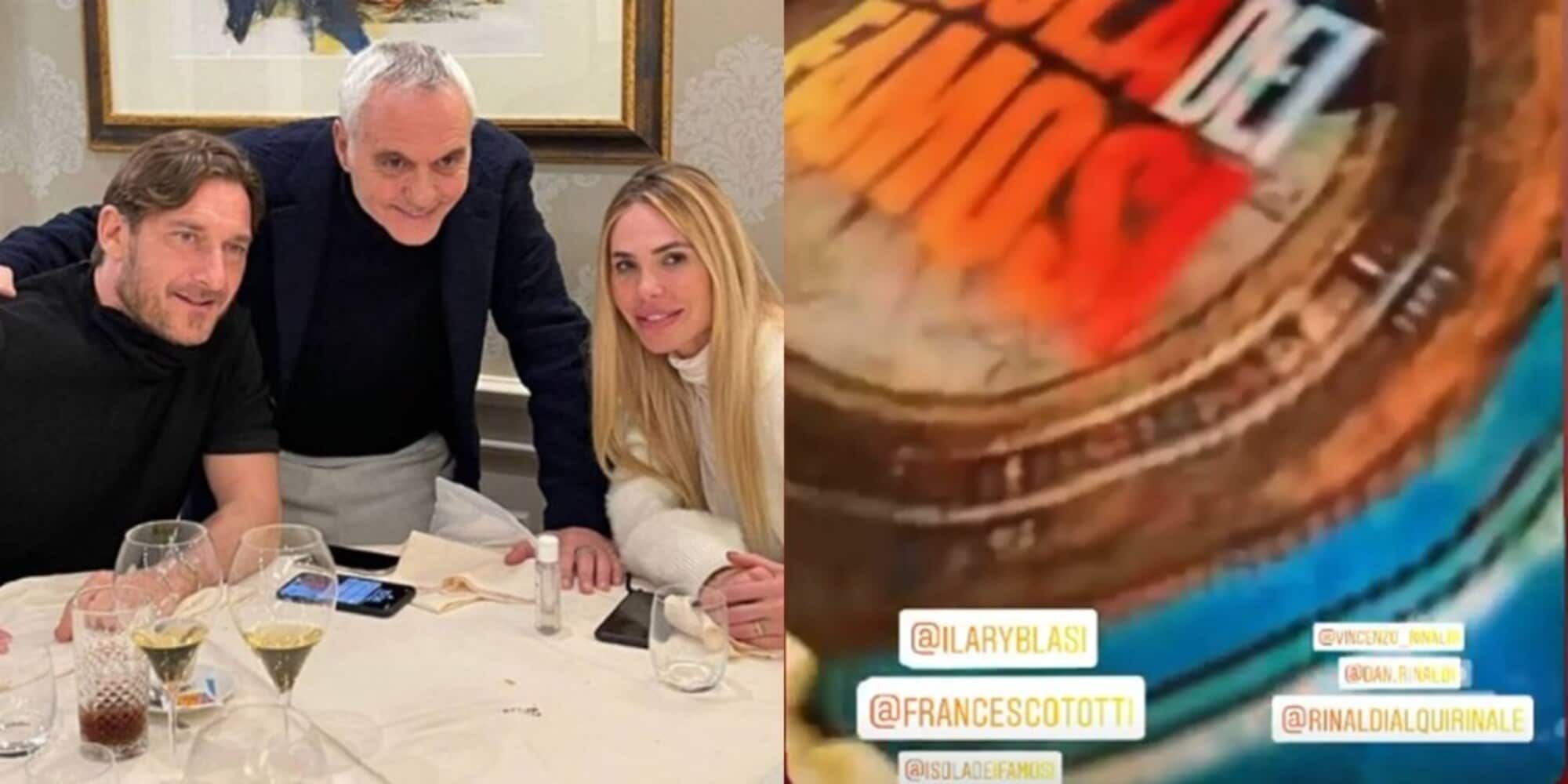 Totti e Ilary a pranzo insieme. Sbucano Panariello e una torta