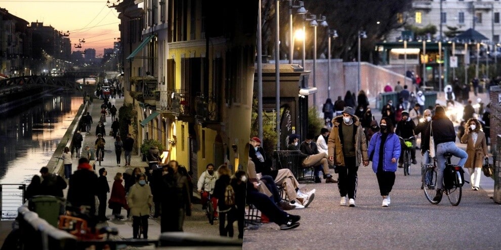 Lombardia arancione, le persone tornano sui Navigli a Milano