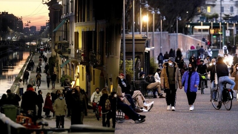 Lombardia arancione, le persone tornano sui Navigli a Milano