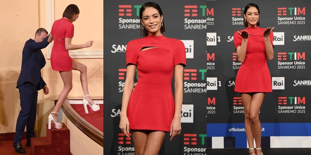 Elodie, il look total red conquista Sanremo
