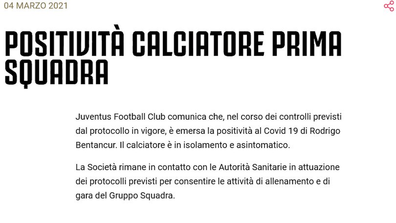 Altra tegola per Pirlo: Bentancur positivo al Covid e in isolamento