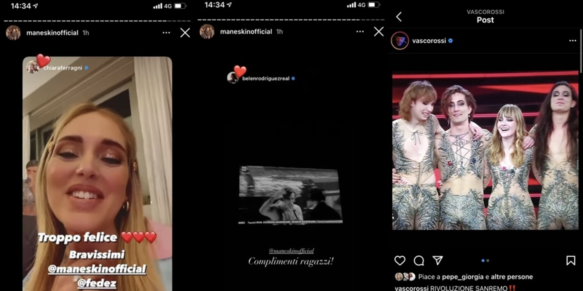 Maneskin: da Belen a Chiara Ferragni. quanti complimenti sui social