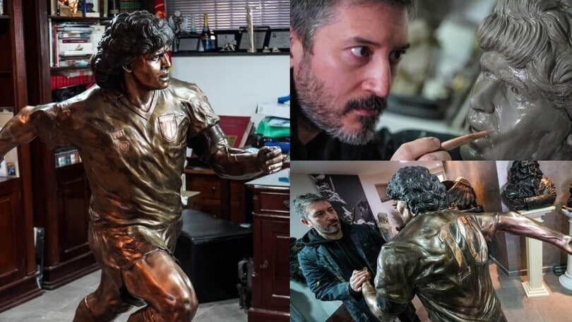 La statua di Maradona di bronzo: è a grandezza naturale