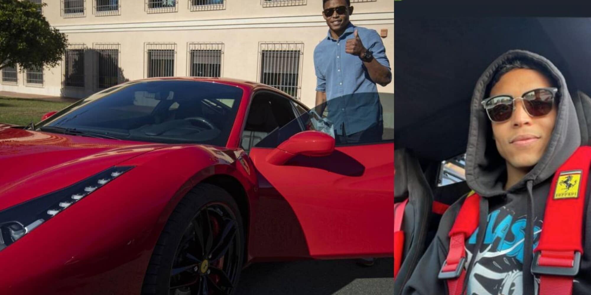 Luis Muriel che scatto a bordo della sua Ferrari 488 GTB