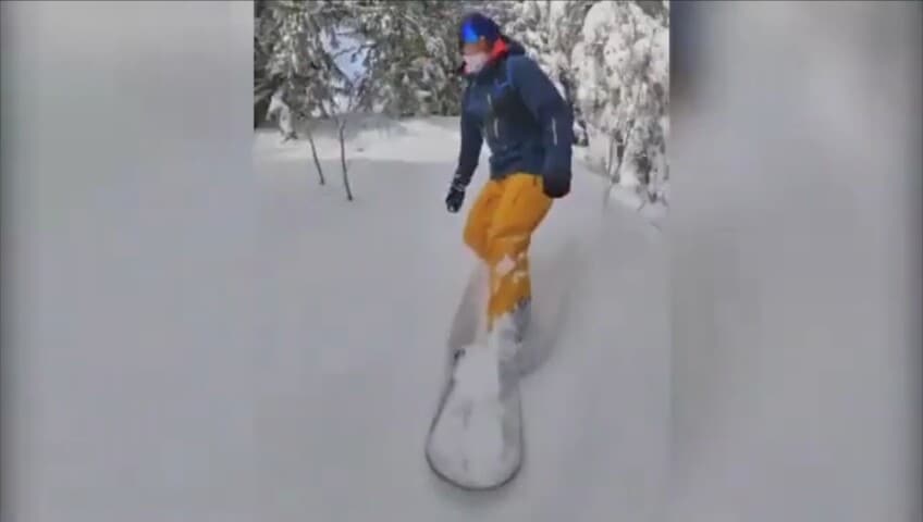 Il salto adrenalinico con lo snowboard finisce… nel vuoto