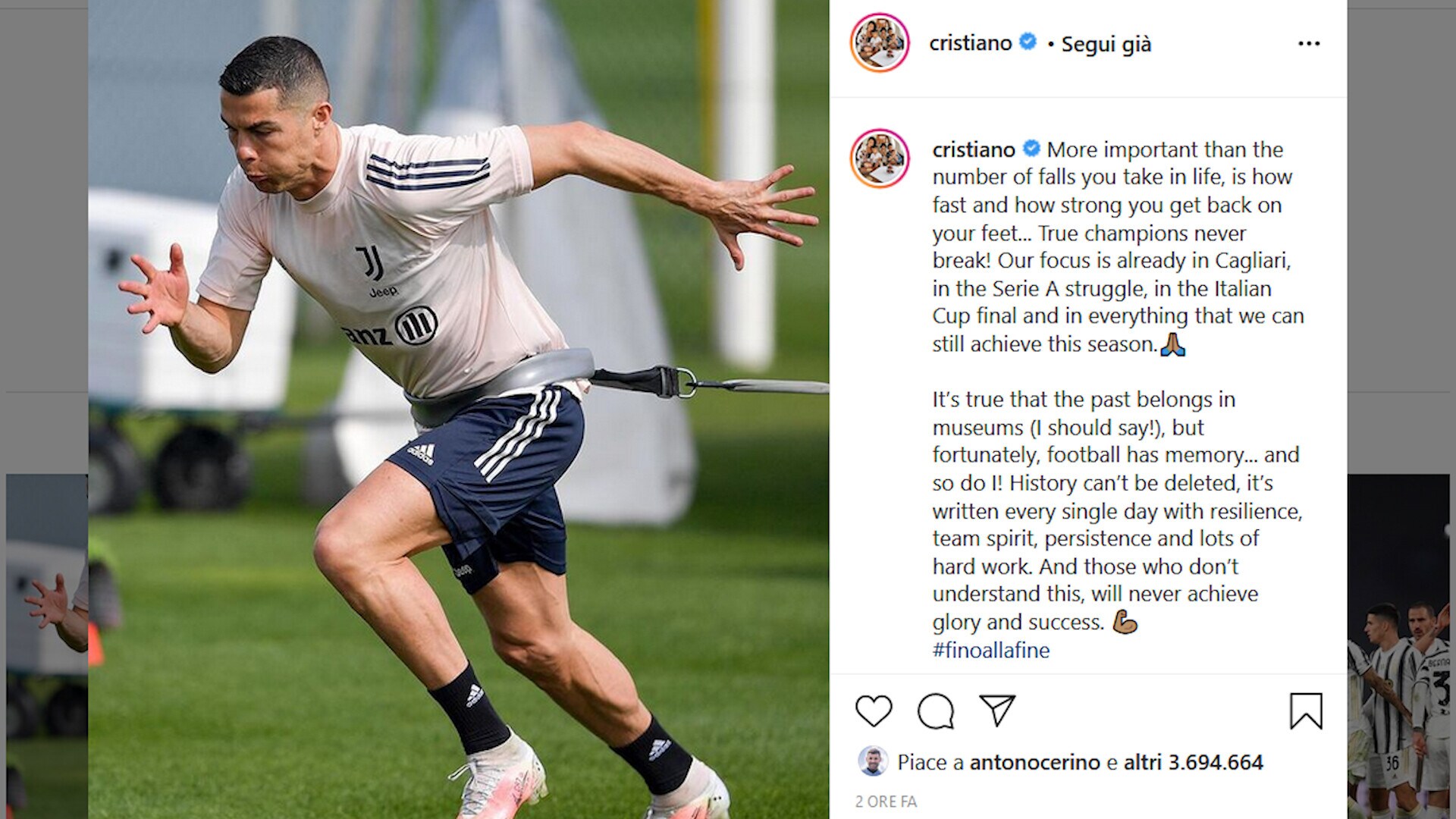 Juve, CR7 suona la carica: "Più delle cadute conta come ci si rialza"