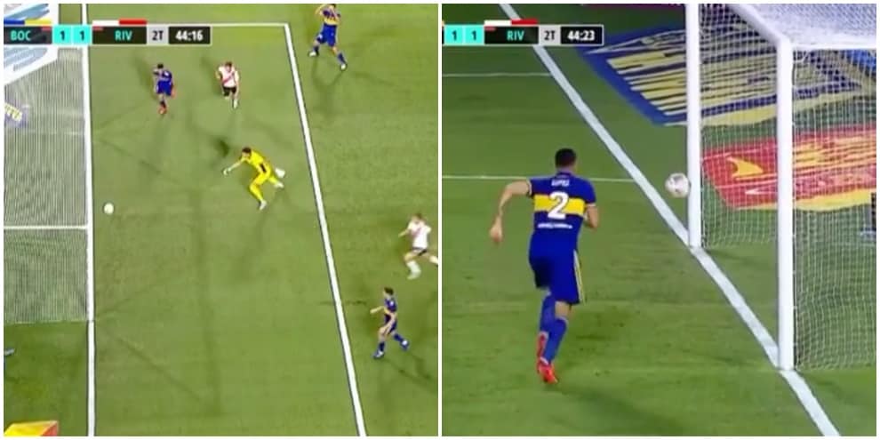 Clamoroso alla Bombonera. Il pallone sembrava ormai dentro...
