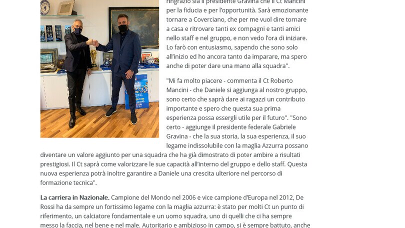 Italia, De Rossi entra a far parte dello staff della Nazionale