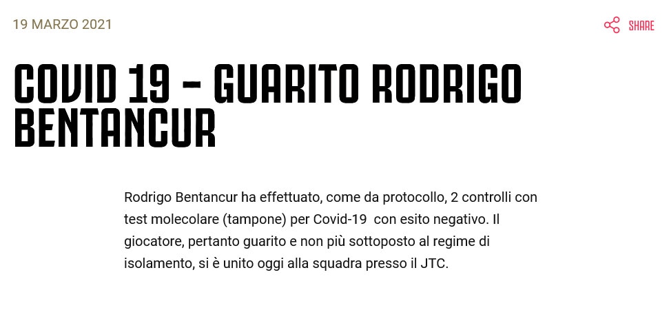 Juve, buona notizia per Pirlo: Bentancur è guarito dal Covid