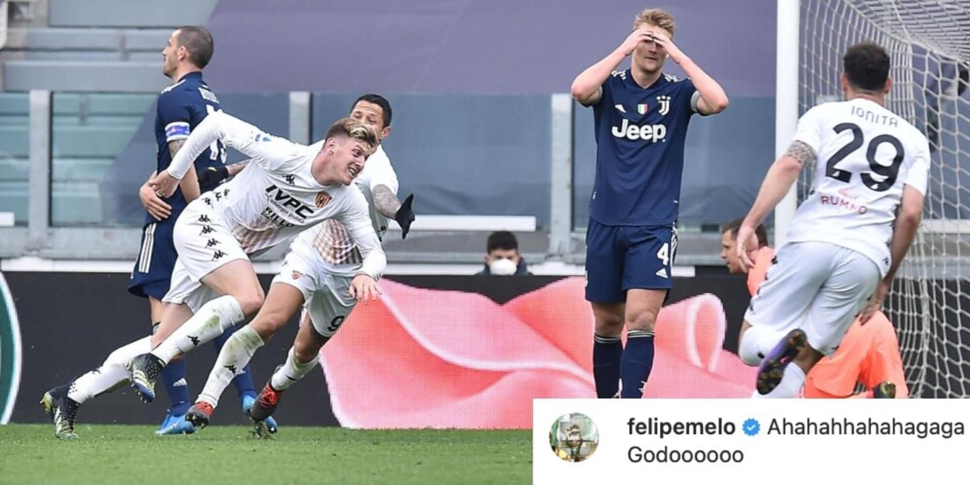 Juve ko contro il Benevento. Felipe Melo: "Ahahah, godo"