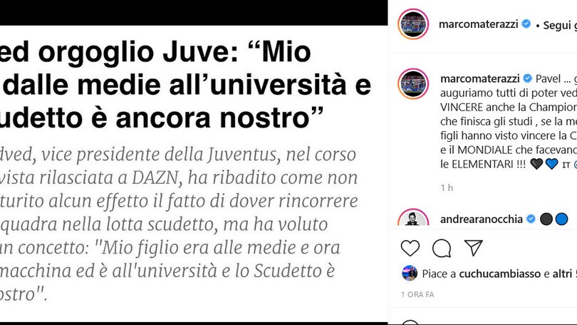 Juve-Inter, che scintille: botta e risposta tra Nedved e Materazzi