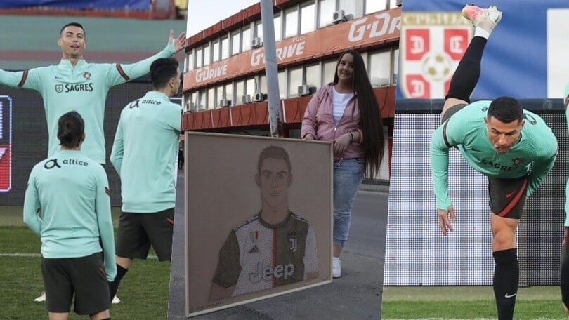 Il quadro per Cristiano Ronaldo mentre si allena col Portogallo