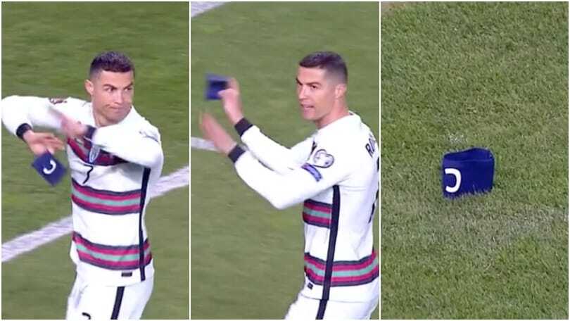 Portogallo, Ronaldo furioso dopo un gol non assegnato: getta la fascia e se ne va!