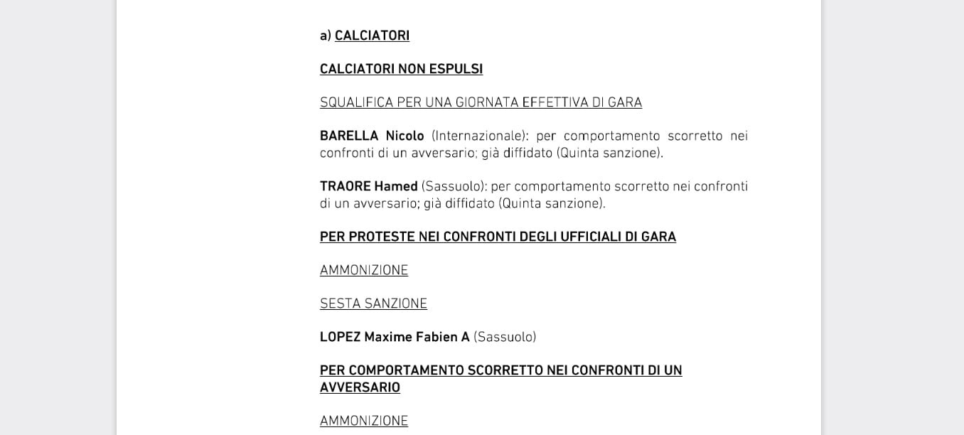 Serie A, squalificati per un turno Barella e Traorè
