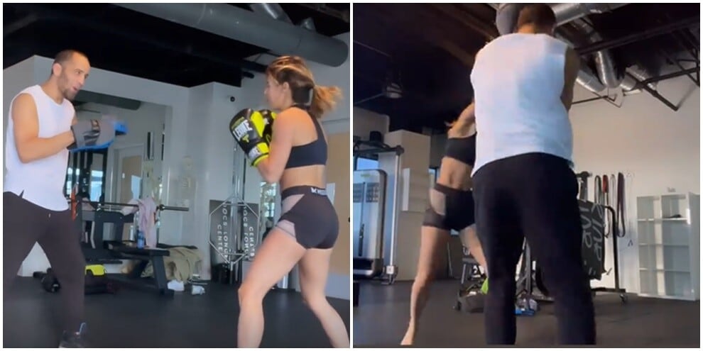 Elisabetta Canalis è una furia sul ring. Come picchia!