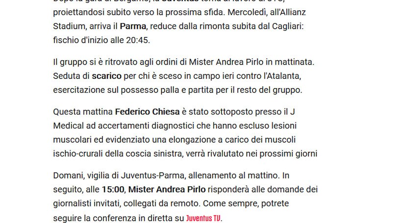 Juve, per Chiesa elongazione della coscia sinistra: out con il Parma