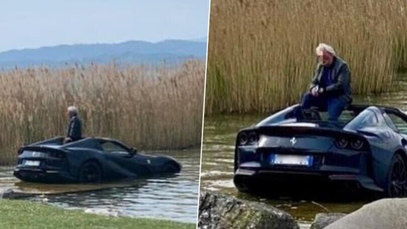 Sirmione, Ferrari 812 GTS casca nel lago