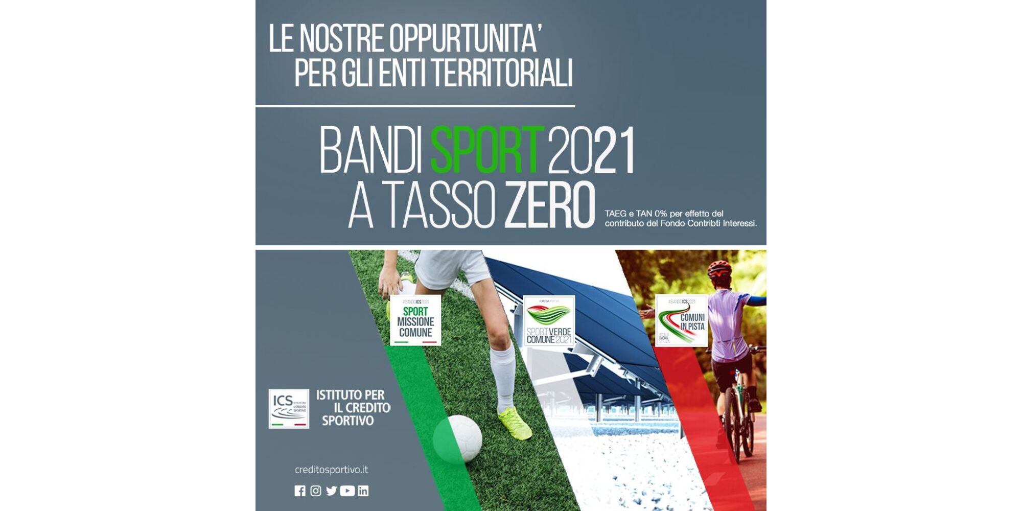 Credito Sportivo e ANCI, insieme per nuovi finanziamenti Sport a tasso zero dedicati agli Enti Territoriali