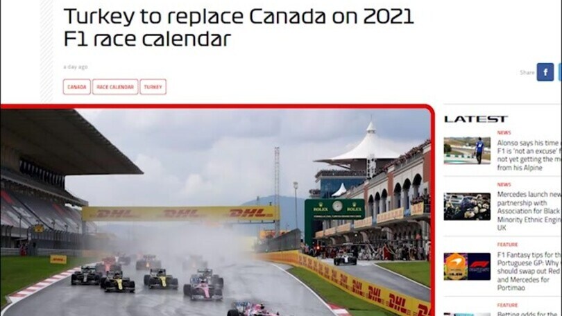 F1, salta il Gp del Canada: entra la Turchia