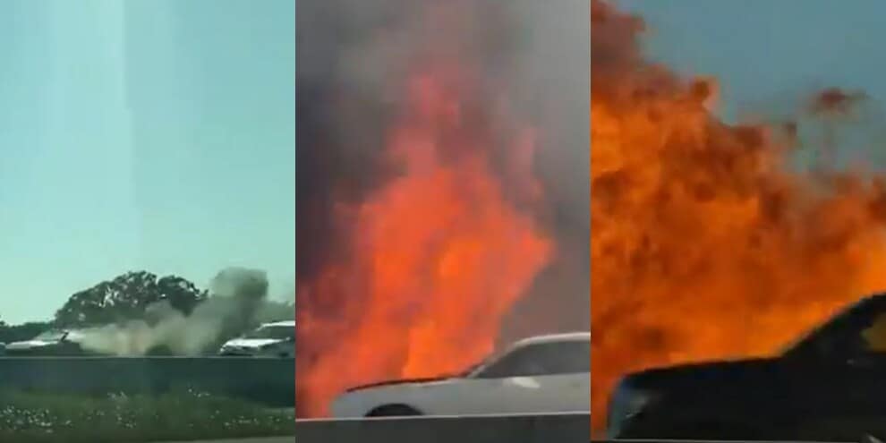 Texas, auto esplode in autostrada: scena da brividi