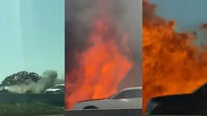 Texas, auto esplode in autostrada: scena da brividi