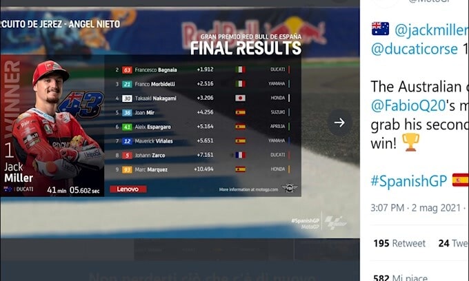 Moto Gp, Jerez: la Ducati fa doppietta, vince Miller