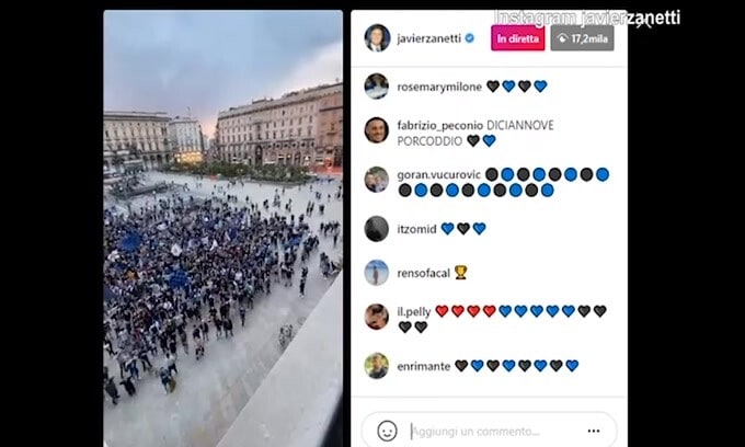 Inter, anche Zanetti si unisce alla festa in Piazza Duomo