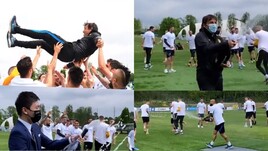 Inter, la pazza festa: champagne e Conte lanciato in aria!