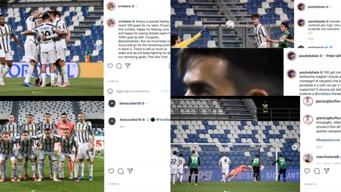 Juve, carica social dopo il Sassuolo. Dybala e Ronaldo a quota 100