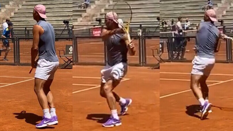 Nadal riscalda il suo dritto. Come picchia!