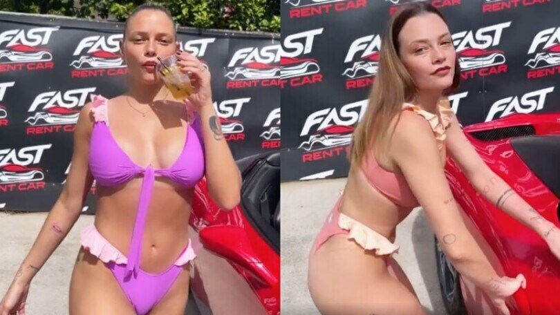 Le Donatella infuocano il web: nella sfilata col bikini esplosivo c'è anche una Ferrari