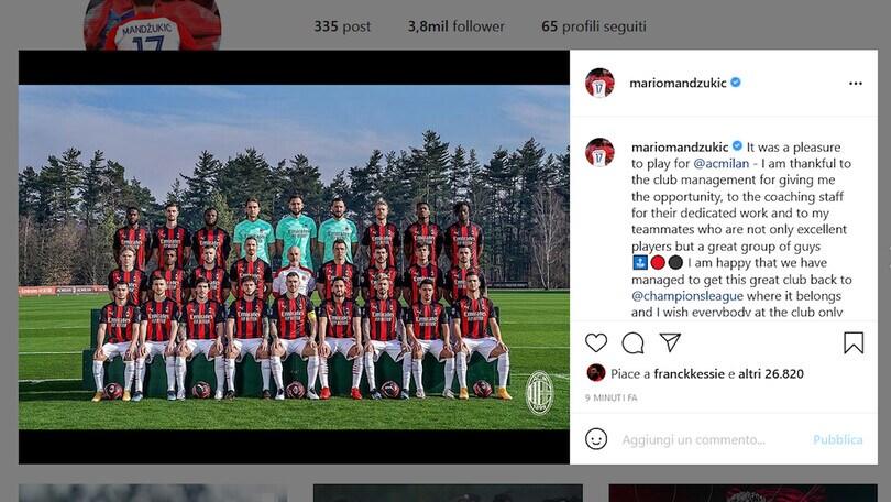 Milan, Mario Mandzukic saluta: "Un piacere giocare per questi colori"