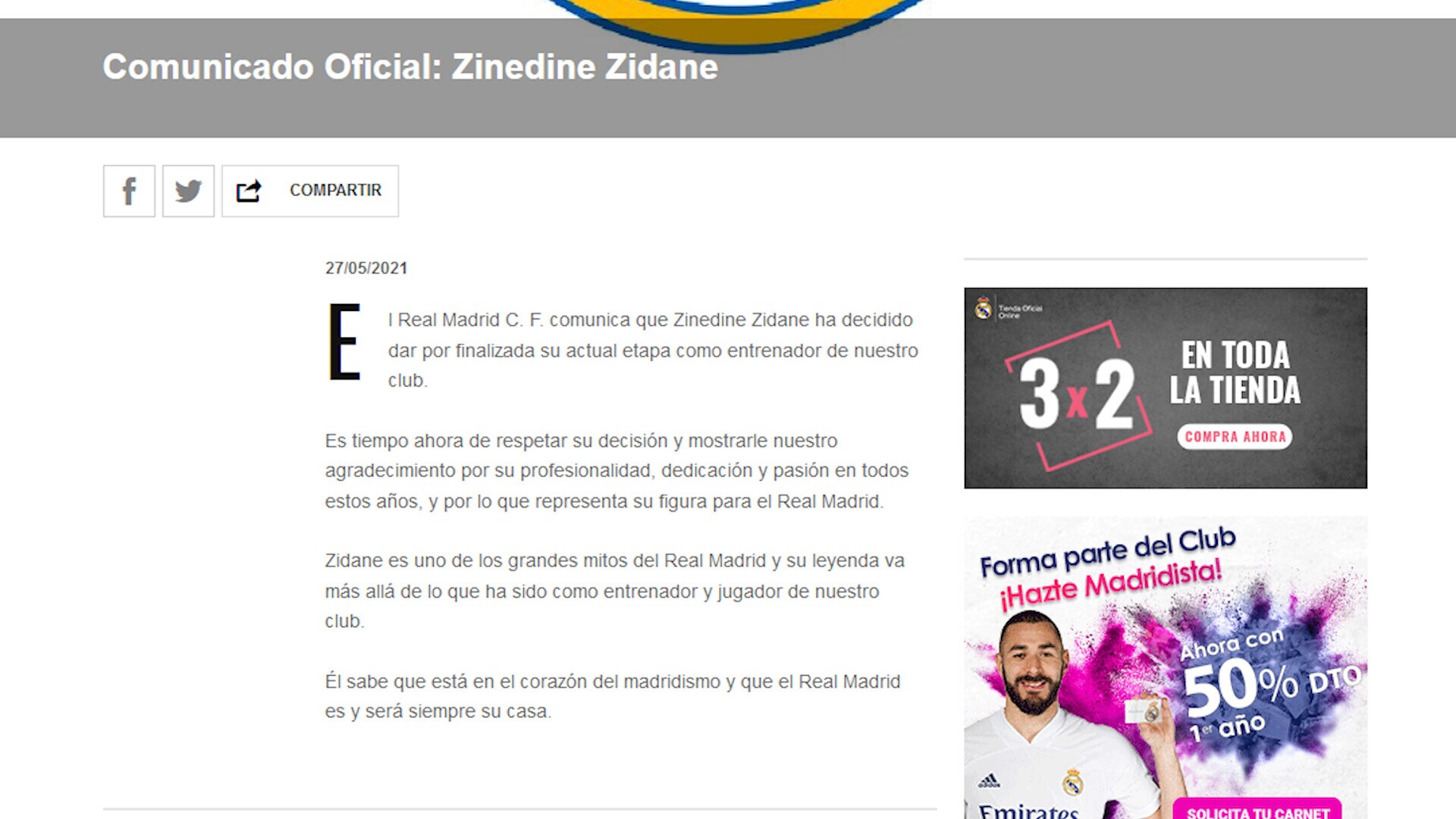 Real Madrid, ufficiale l'addio a Zidane